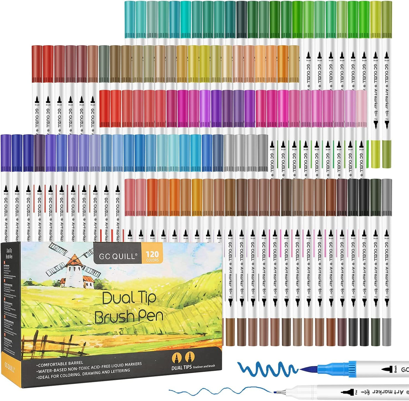 120 Color Adult Coloring Dual Tip Felt Watercolor Art Dual Color Marker  Brush Pen