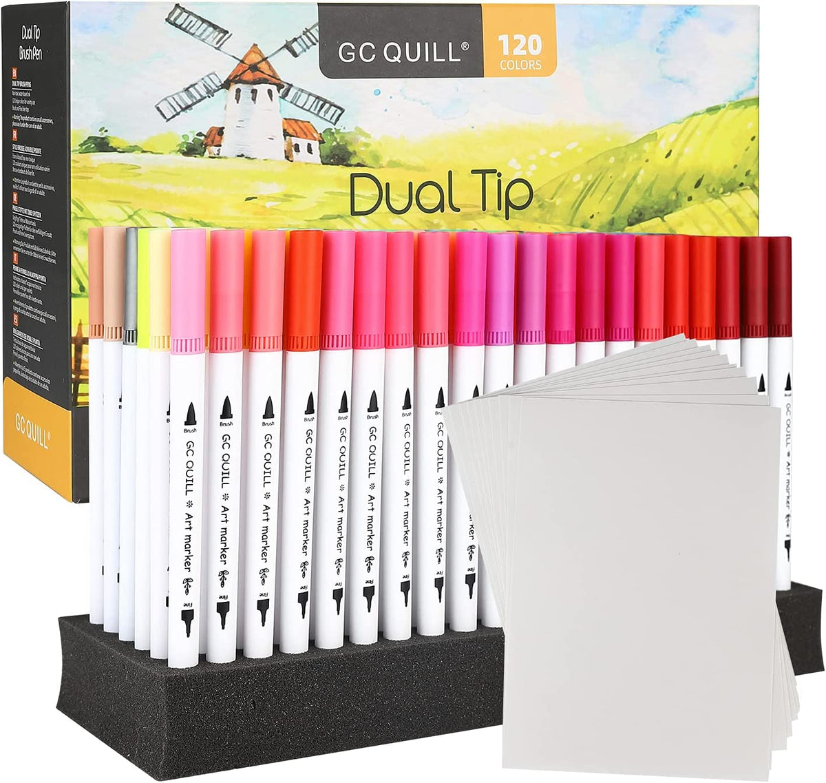 120 Colors Dual Brush Pens Art Markers, Fine and Brush Tip Markers for Adult Coloring Lettering Painting - MU-120