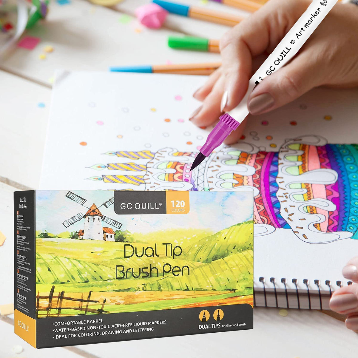 60 Colours Watercolor Dual Brush pens Calligraphy Pen Set Fine Liner a –  hhhouu