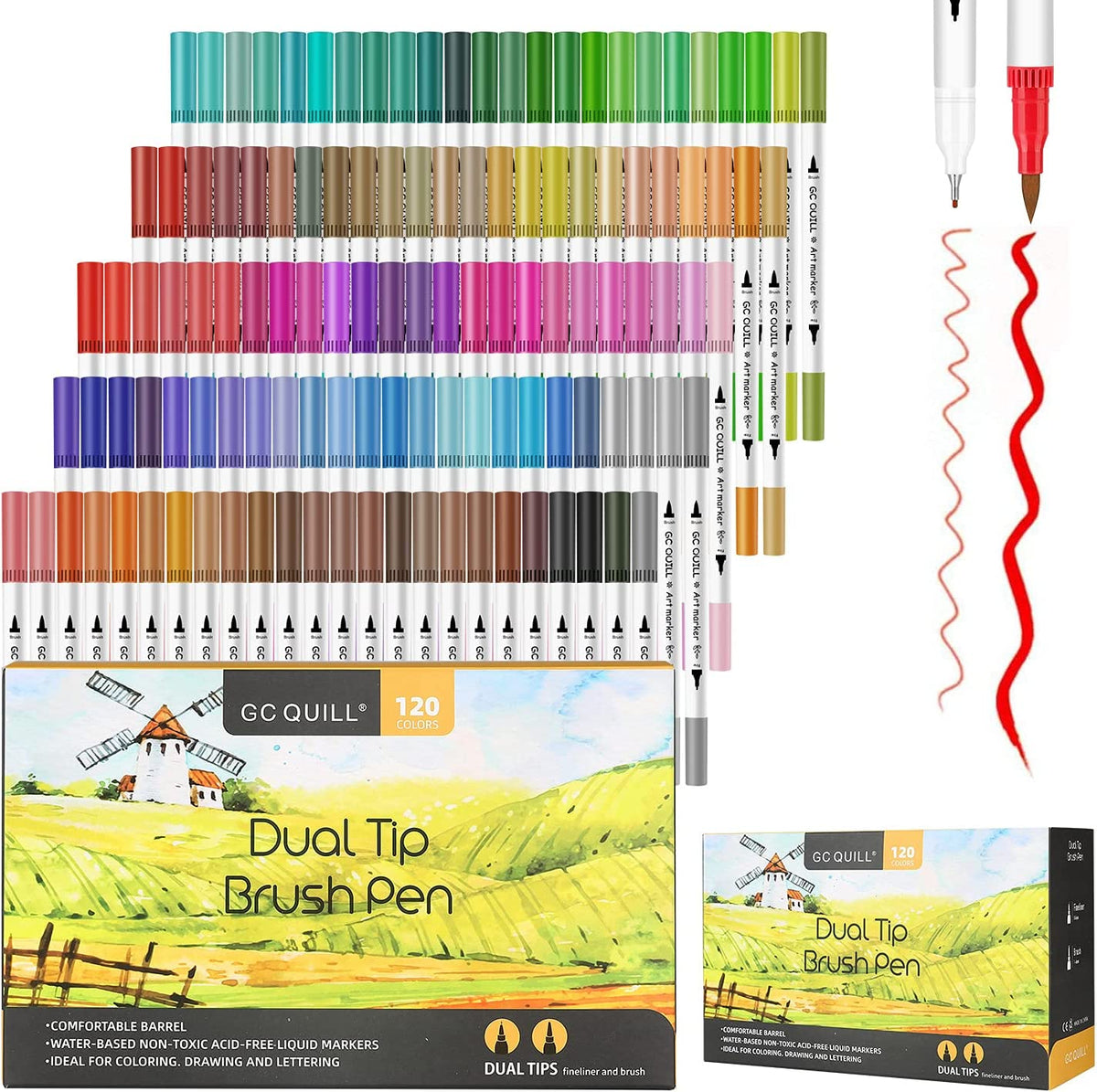 120 Colors Dual Brush Pens Art Markers, Fine and Brush Tip Markers for Adult Coloring Lettering Painting - MU-120