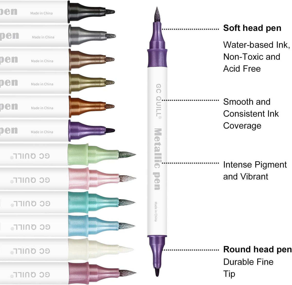 12 Colors Metallic Marker Pens Acrylic Pen set, For DIY Album, Black Card, Scrapbooking, Craft Supplies, on Ceramic, Stone, Glass, Fabric GC-MLP12