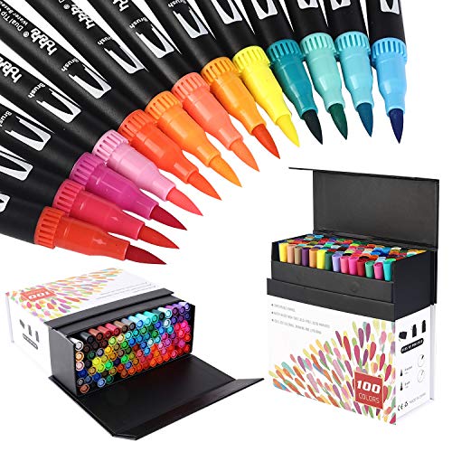 100 Colours Dual Tip Brush Pen Set, Fineliner Pens, Art Markers