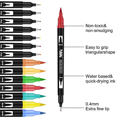 100 Colours Dual Tip Brush Pen Set, Fineliner Pens, Art Markers