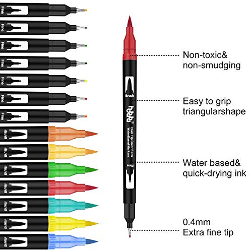 100 Colors Dual Tip Brush Marker Pens Art Watercolor Fineliner