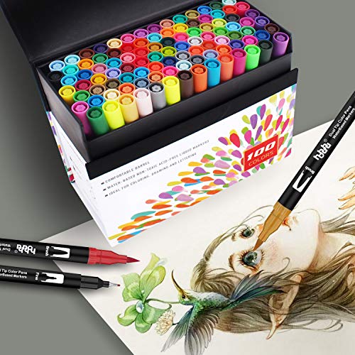 100 dual tip brush pen coloring