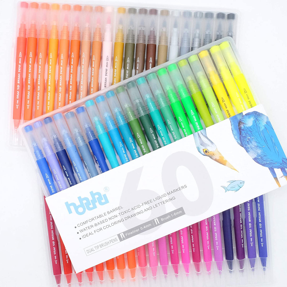 60 Colours Watercolor Dual Brush pens Calligraphy Pen Set Fine Liner and Brush Tip Markers Colored Pens, Art Pens for Adult Coloring Book and Bullet Journal HO-C-60