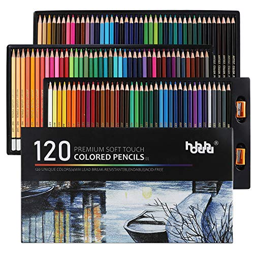 hhhouu 120 Coloured Pencils Set, Artist Professional Art Supplies, Soft Wax  Cores A20 for Adult Colouring Books, Kids Drawing HO-P120