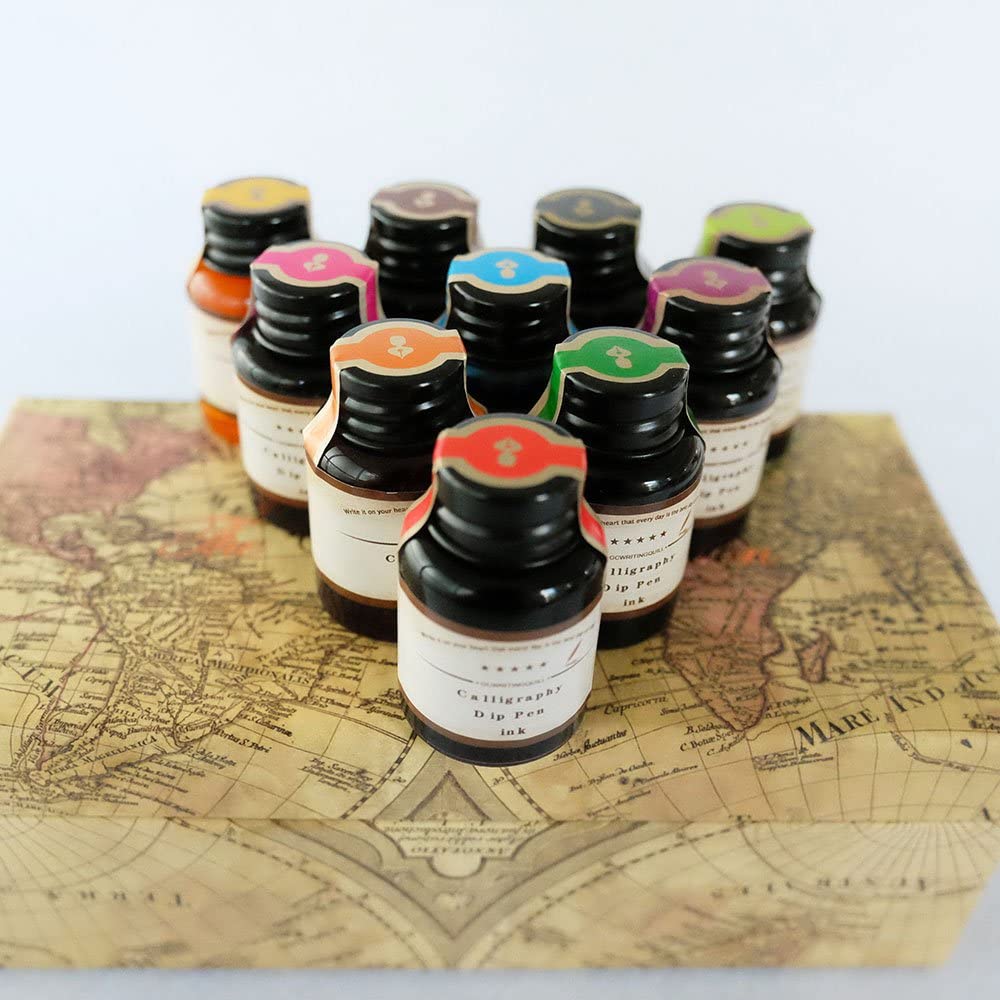 Calligraphy Pen Ink, 10 Colors Fountain Dip Pen Ink Set Non-Carbon Dra –  hhhouu