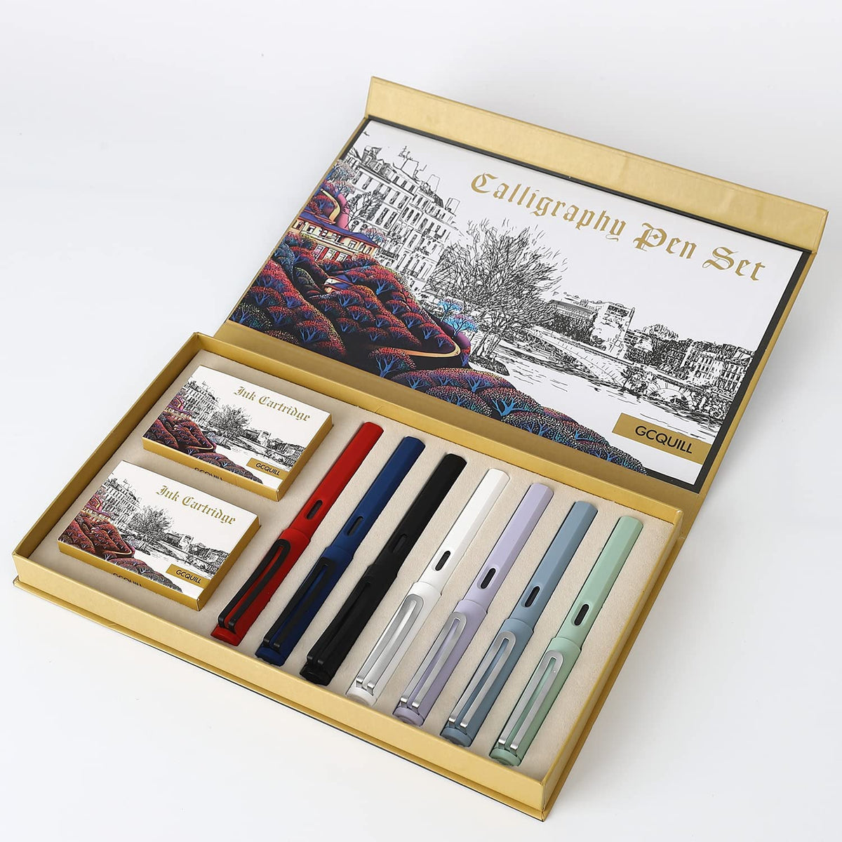 Calligraphy Pen Set, 7 Calligraphy Fountain Pens with Different Nibs and 40 Ink Cartridges, Calligraphy Set for Beginners- MU-09