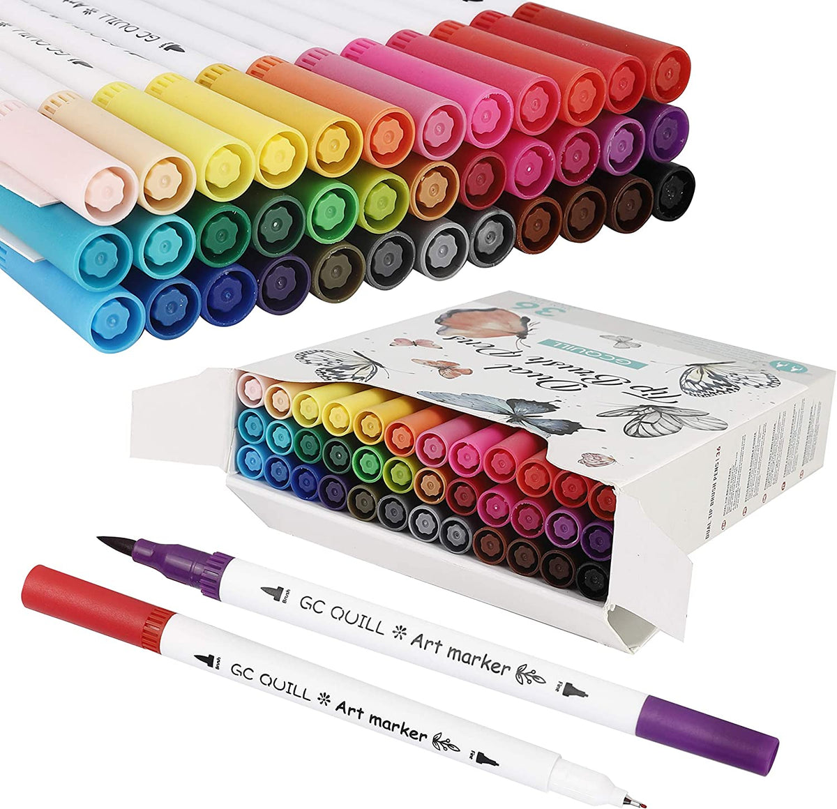 Colouring Pens- 36 Colours Felt Tip Pens - Watercolour Brush Pens for Art Colouring, Drawing, Bullet Journal, Suitable for Children and Adults GC-36W