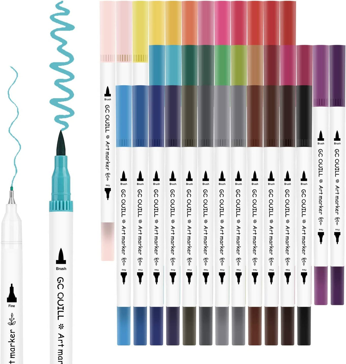 Colouring Pens- 36 Colours Felt Tip Pens - Watercolour Brush Pens for Art Colouring, Drawing, Bullet Journal, Suitable for Children and Adults GC-36W