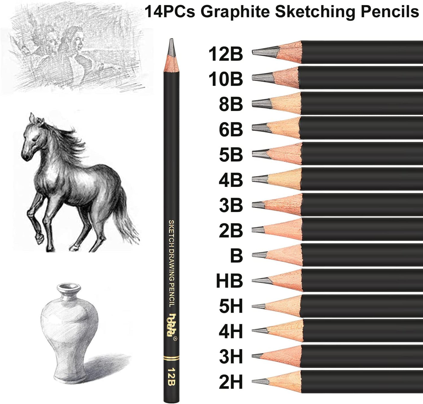 Sketch Drawing Pencils 12 Piece Professional Pencils Set Charcoal Pencils Shading Pencils for Adults Kid Artists