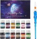 Crystal Glass Dip Pen - Vintage Calligraphy Set- 1 Glass Dip Pen and 12 Multicoloured Ink- for Greeting Cards, Poster Cards, Signatures, Calligraphy, Drawing, Writing, Decoration, and Gift GC-17