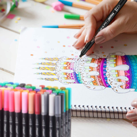 hhhouu 36 Colors Dual Brush Pen Set, Felt Tip Art Pens Brush Tip Markers  for Adult Coloring Drawing Bullet Journals Planners Hand Lettering