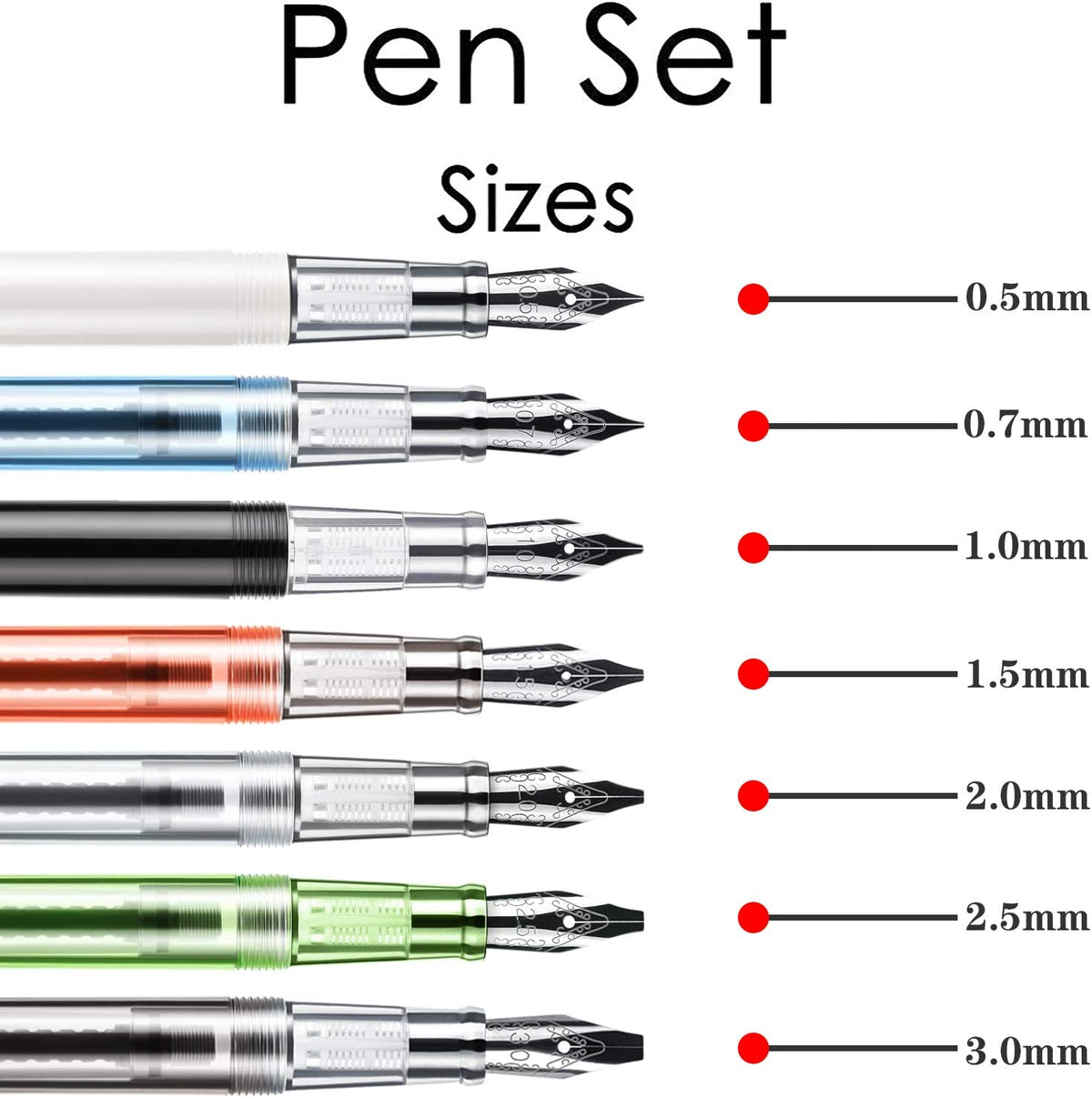 Fountain Pen Set 7 Different Size Nibs and 36 Assorted Ink Cartridges Kit for Calligraphy Lettering - Complete Easy Learning Set for Beginners