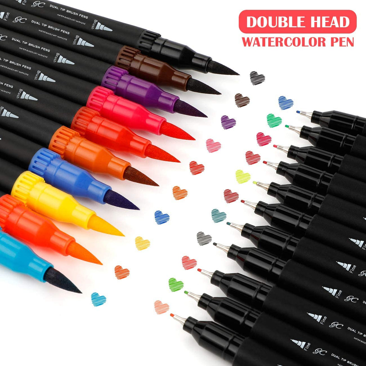GC QUILL 12 Colors Metallic Marker Pens - Dual Tip Brush and Fine Multicolor