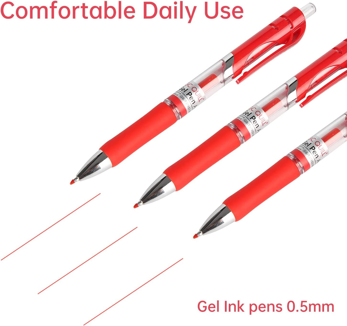 Gel Ink Pens - 0.5mm Retractable Red Ink Gel Pen - 24 Counts Medium Point - Refillable, Quick-Drying, No Smearing and Smudging for Journaling, Writing, Office Use GC-GPR24