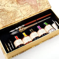 MU-02 Calligraphy Pen Set, Glass Dip Pen and Handcrafted Wooden Dip Pen Gift Set with 5 Colors Calligraphy Ink 6 Nibs 1 Pen Holder, Calligraphy Set for Beginners
