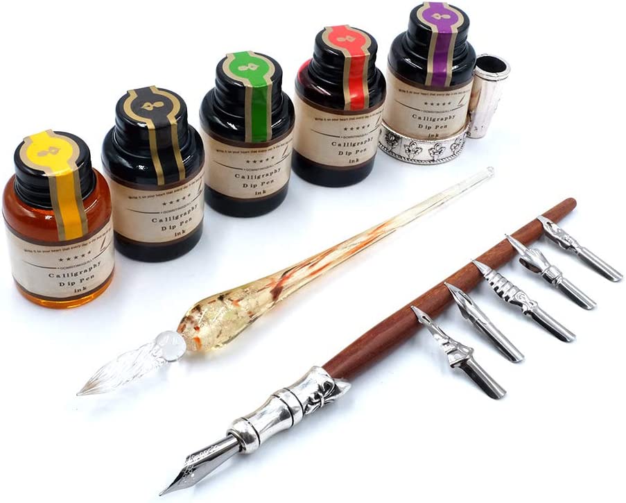 MU-02 Calligraphy Pen Set, Glass Dip Pen and Handcrafted Wooden Dip Pe –  hhhouu