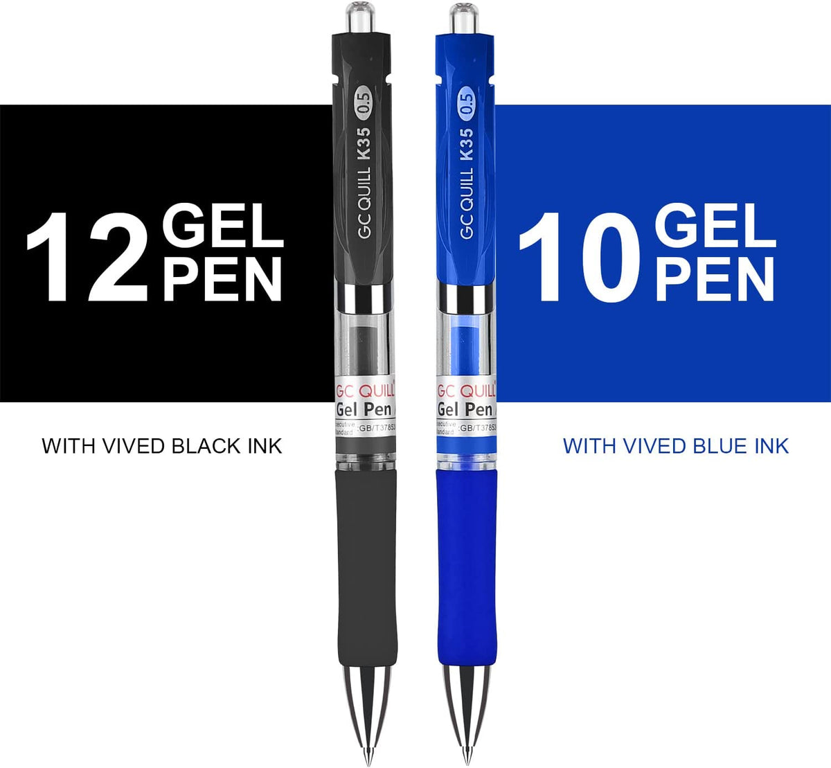 Refillable & Retractable Rolling Ball Gel Pens Set, Fine Point 12PCS Black and 10PCS Blue Ink for Office School Smooth Writing GC-GP22