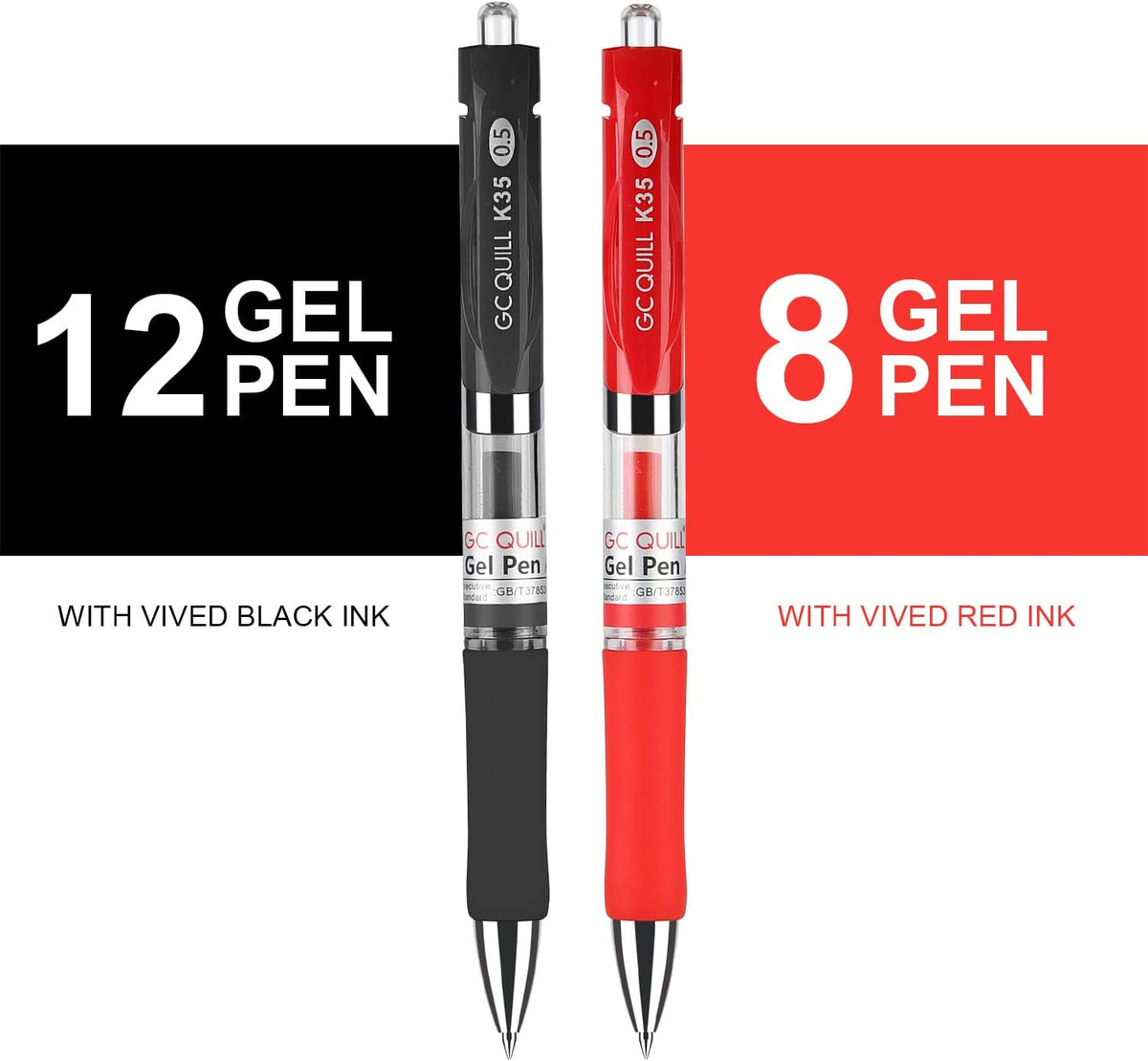 Refillable & Retractable Rolling Ball Gel Pens Set, Fine Point 12PCS Black and 8PCS RED Ink Colors for Office School Smooth Writing GC-GP20