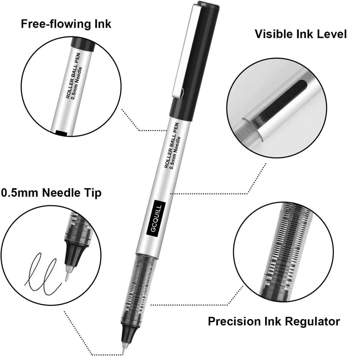 Rollerball Pens, Pack of 24, 0.5mm Black Liquid Ink Pens for Bullet Journaling, Fine Point Rollerball, Office Supplies for Writing, Taking Notes & Sketching BK24