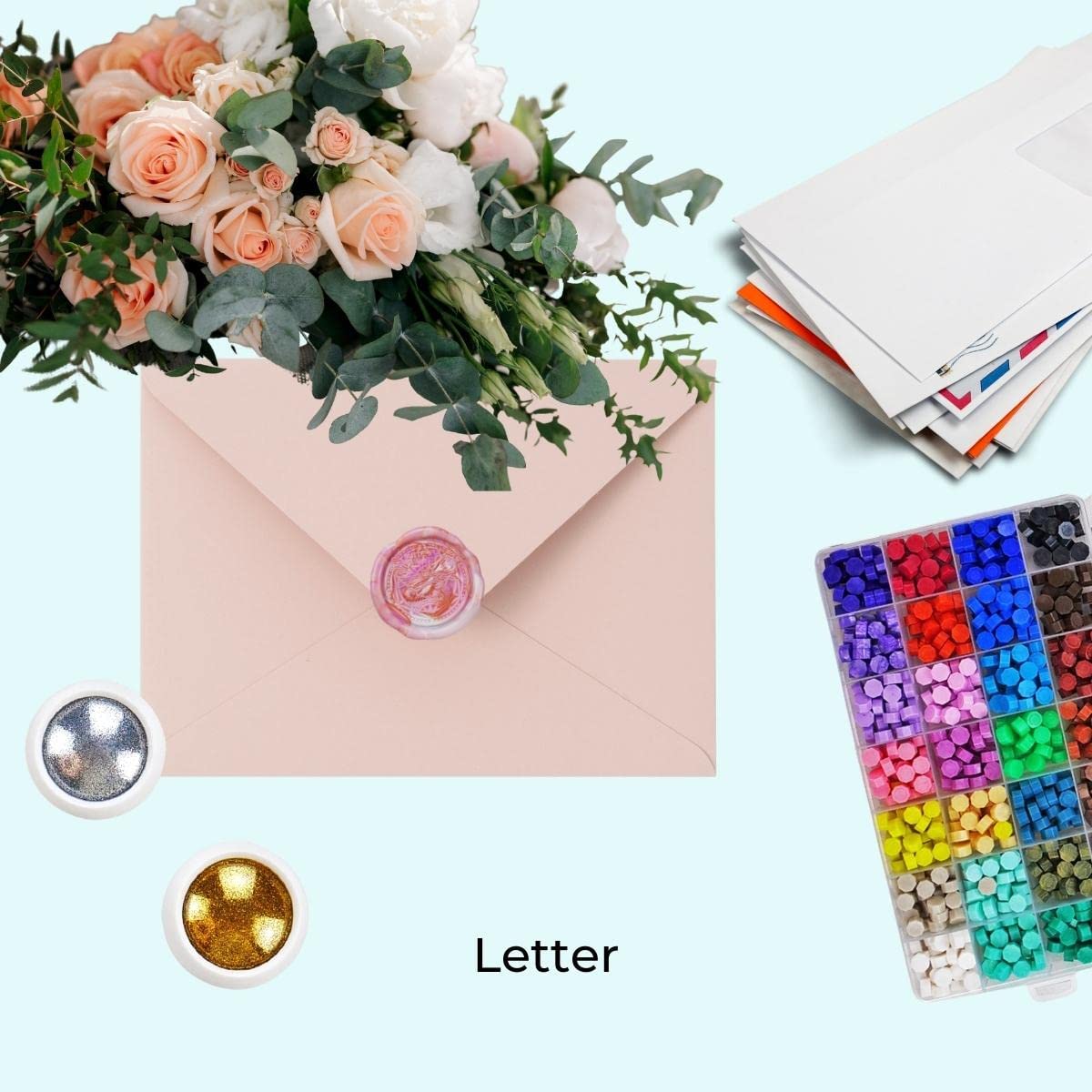 Wax Seal Stamp Kit with Gift Box, 28 Colors and 700 Pcs Wax Seal Beads with Wax Seal Stamp, Sealing Wax Warmer, Wax Seal ,Golden and Silver Power,Wax Seal Kit for Gift and Decoration