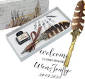 hhhouu Feather Pen and Ink Set, Glittering Quill Pen Set Antique Calligraphy Dip Pen with Ink, 6 Replacement Nibs,Luxury Vintage Signature Pen Q300